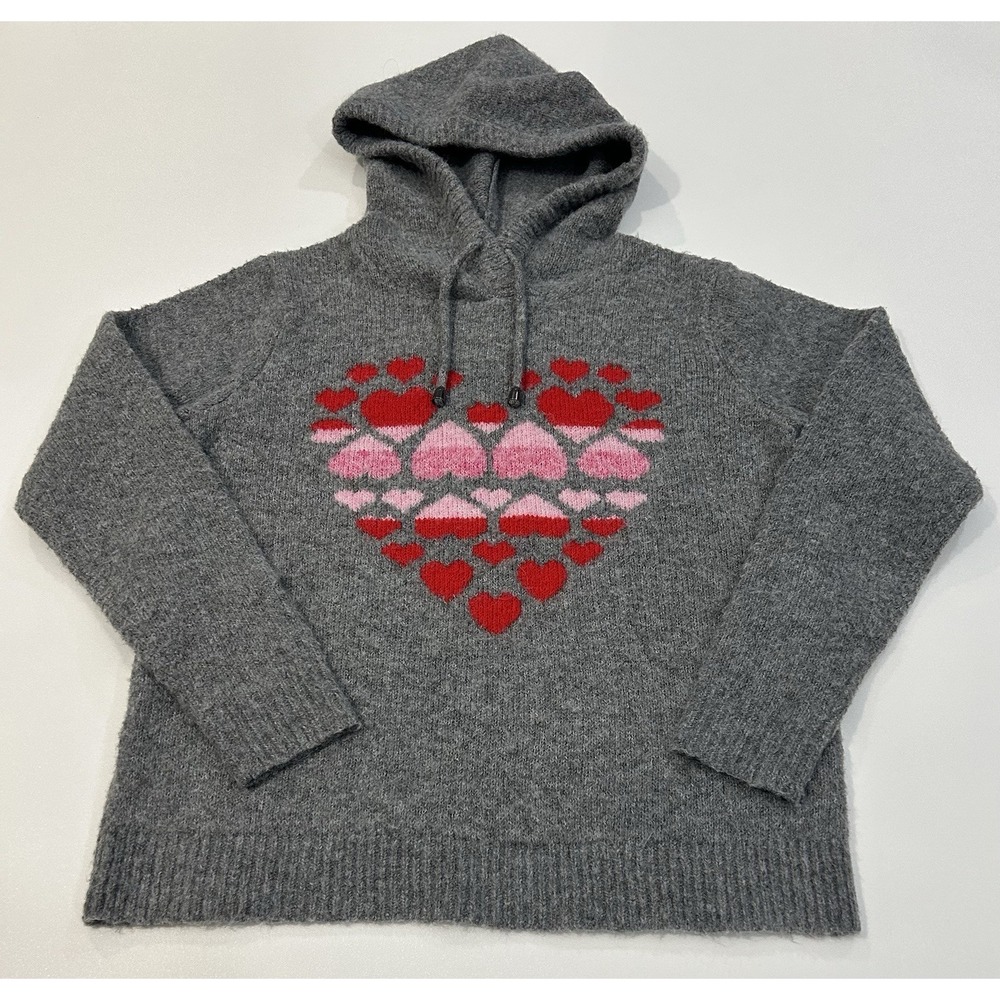 Cupcakes and Cashmere Grey heart hooded sweater size XS Cozycore Cabin